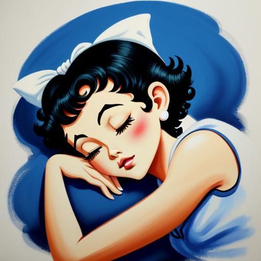 Betty Boop Sleeping: Detailed Gouache Painting
