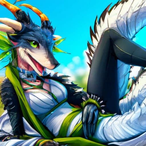 Relaxed Blue Dragoness Lounging: Detailed Concept Art