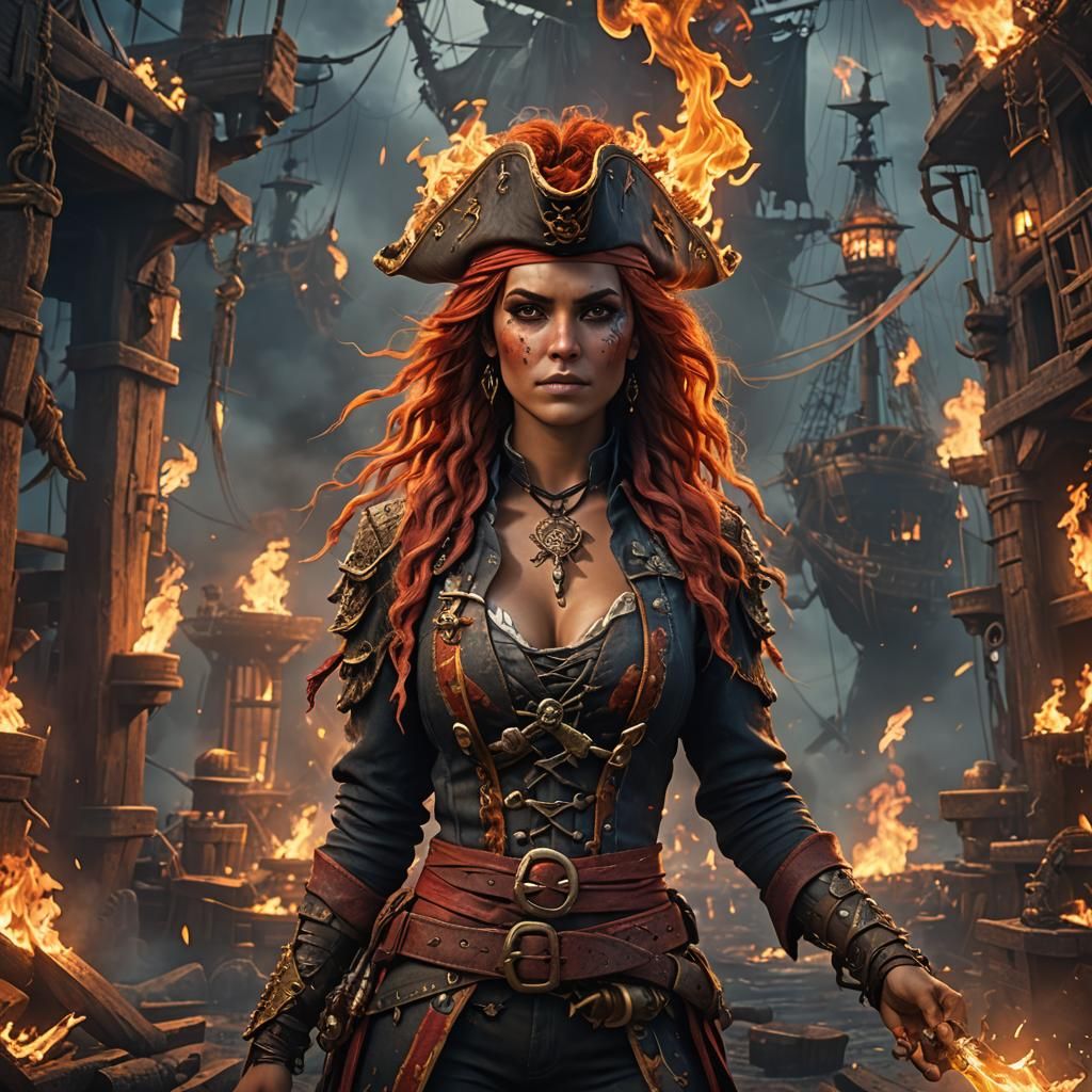 Fiery Pirate Woman: Fantasy Concept Art