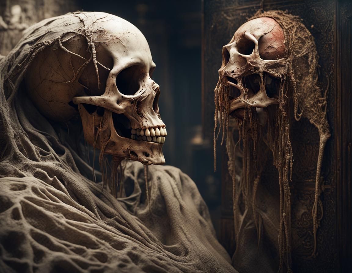 Mummified Skull in Sarcophagus: Digital Matte Painting