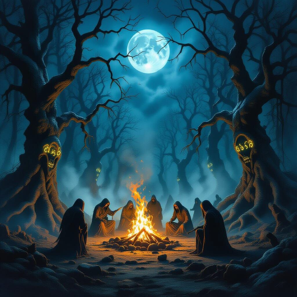 Eerie Forest Festival Rituals Under Moonlight