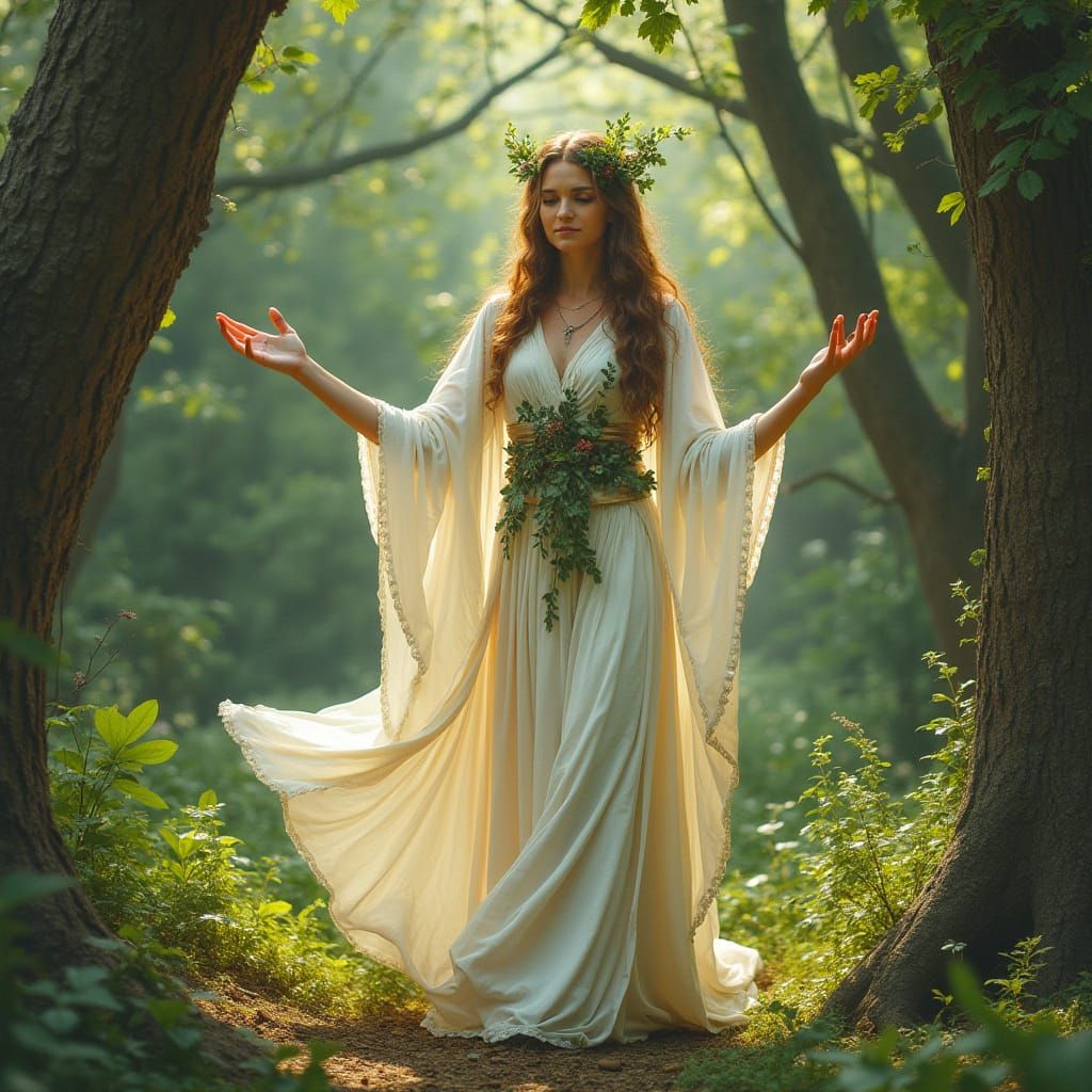 Druid Priestess Ritual in Mystical Forest