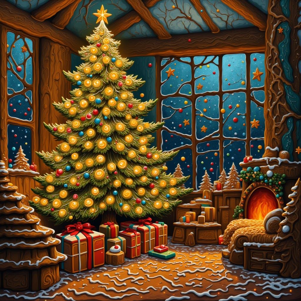 Cozy Christmas Eve Scene with Twinkling Lights and Presents