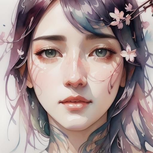 Nature and Portrait Blend in Watercolor Style