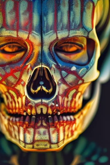 Stained Glass Skeleton Portrait with Shadow Depth