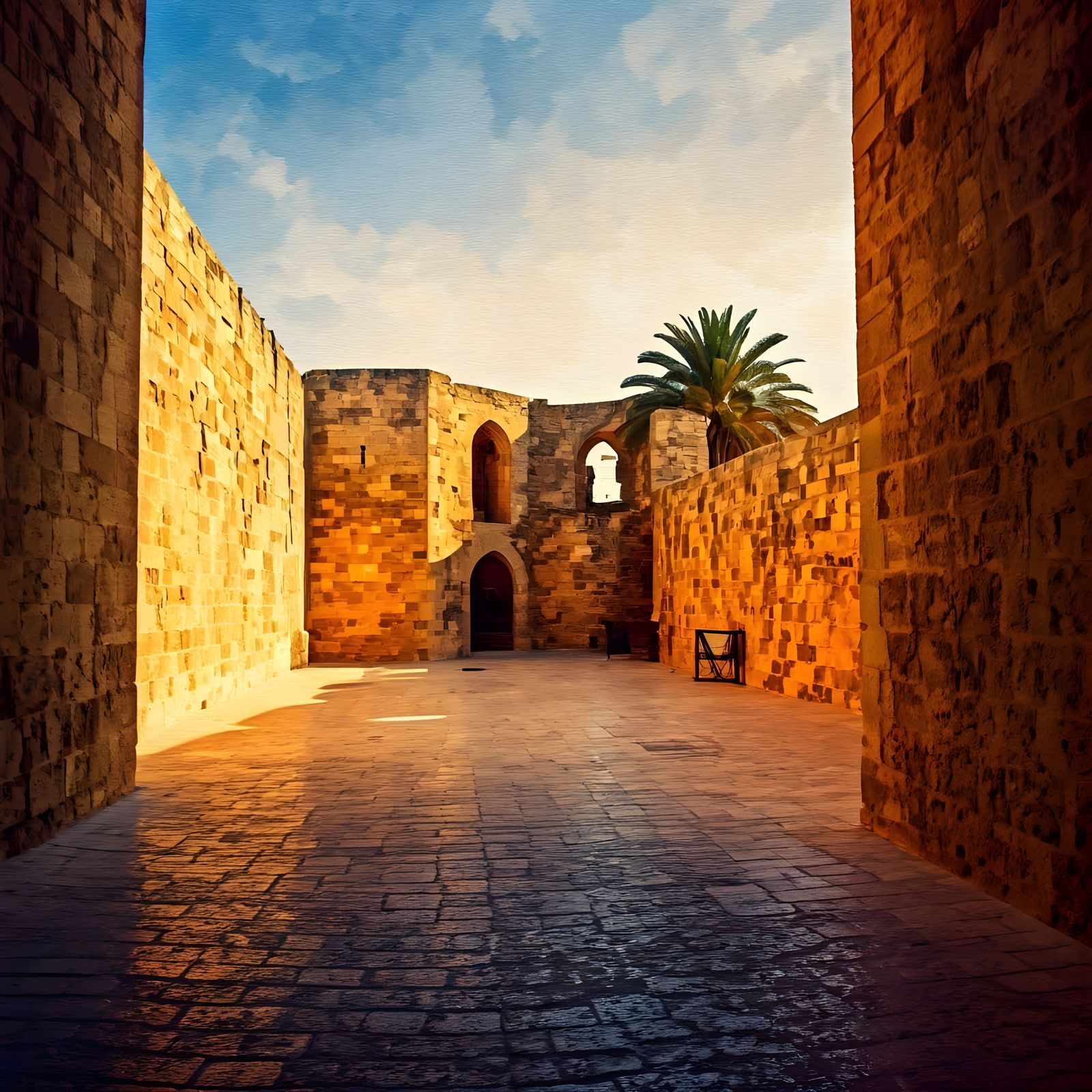 Othello Castle at Sunset in a Watercolour Painting