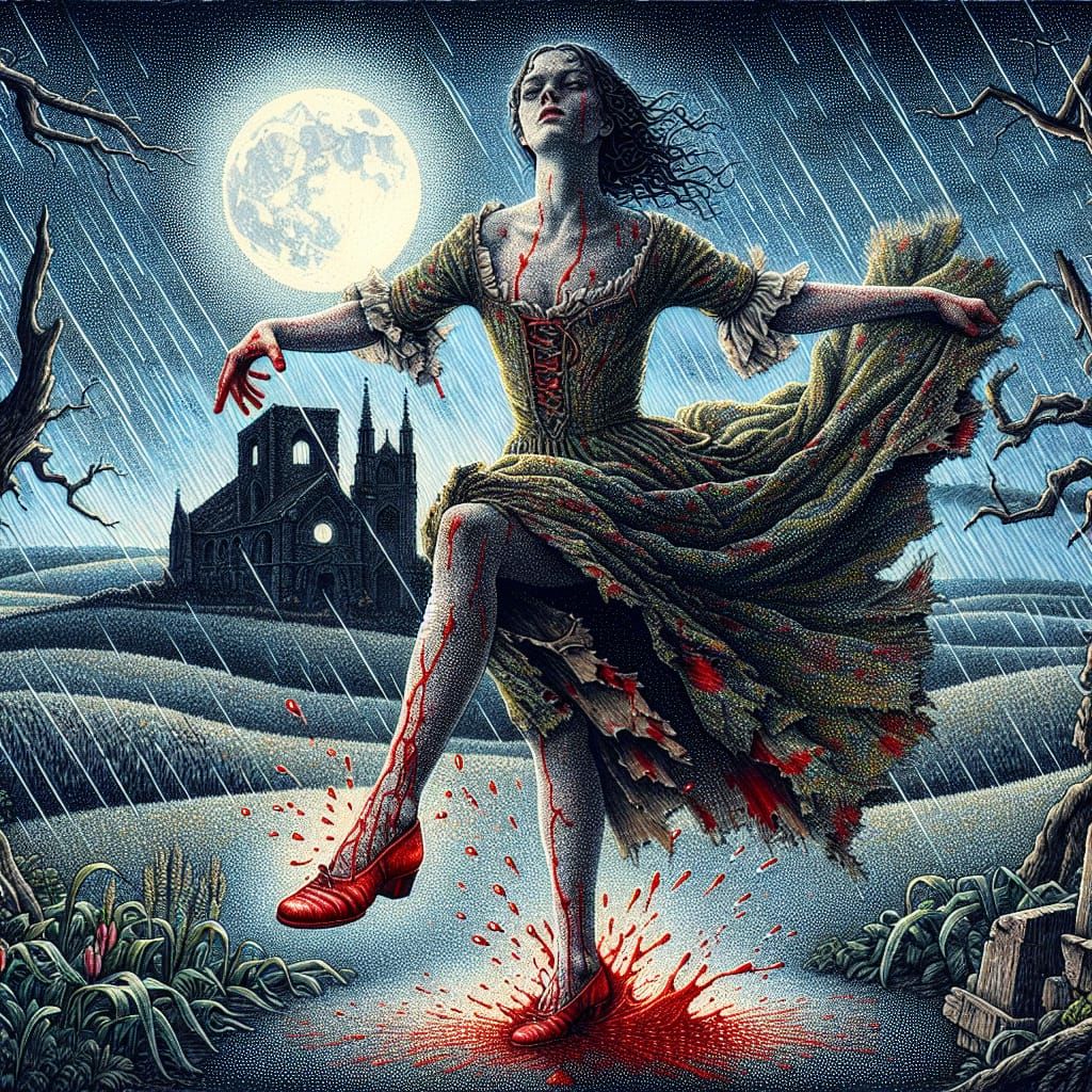 Bleeding Feet: A Pointillist Dance of Torment