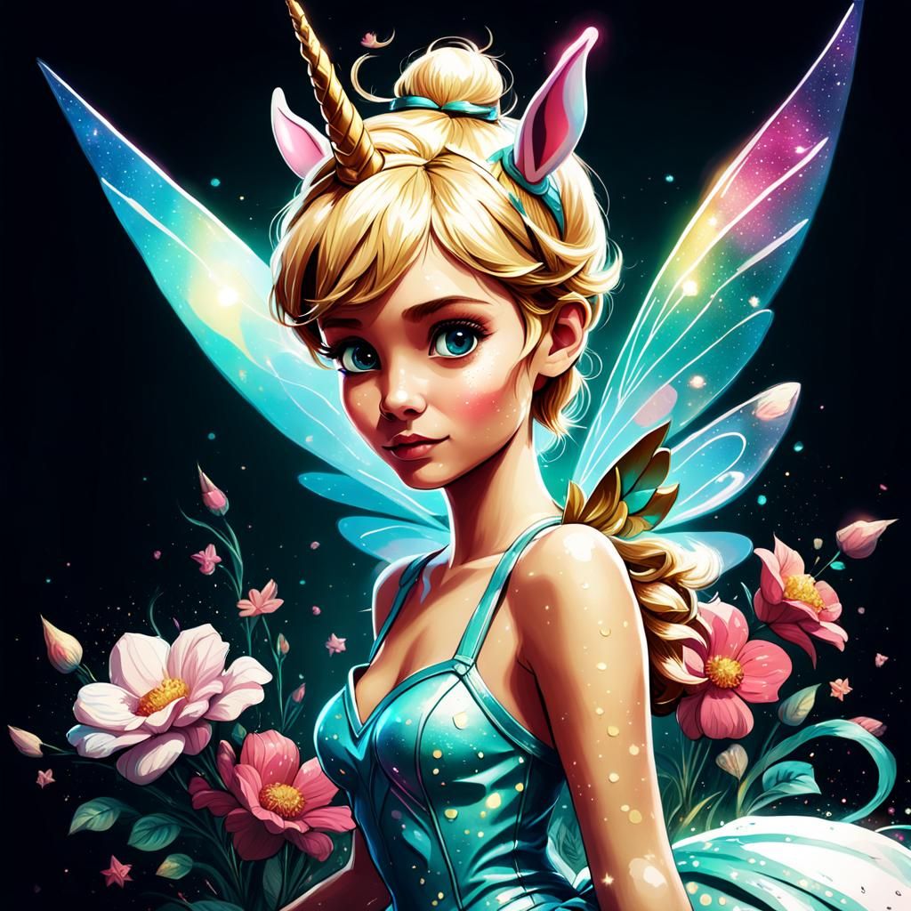 Tinkerbell in Unicorn Costume, Digital Illustration