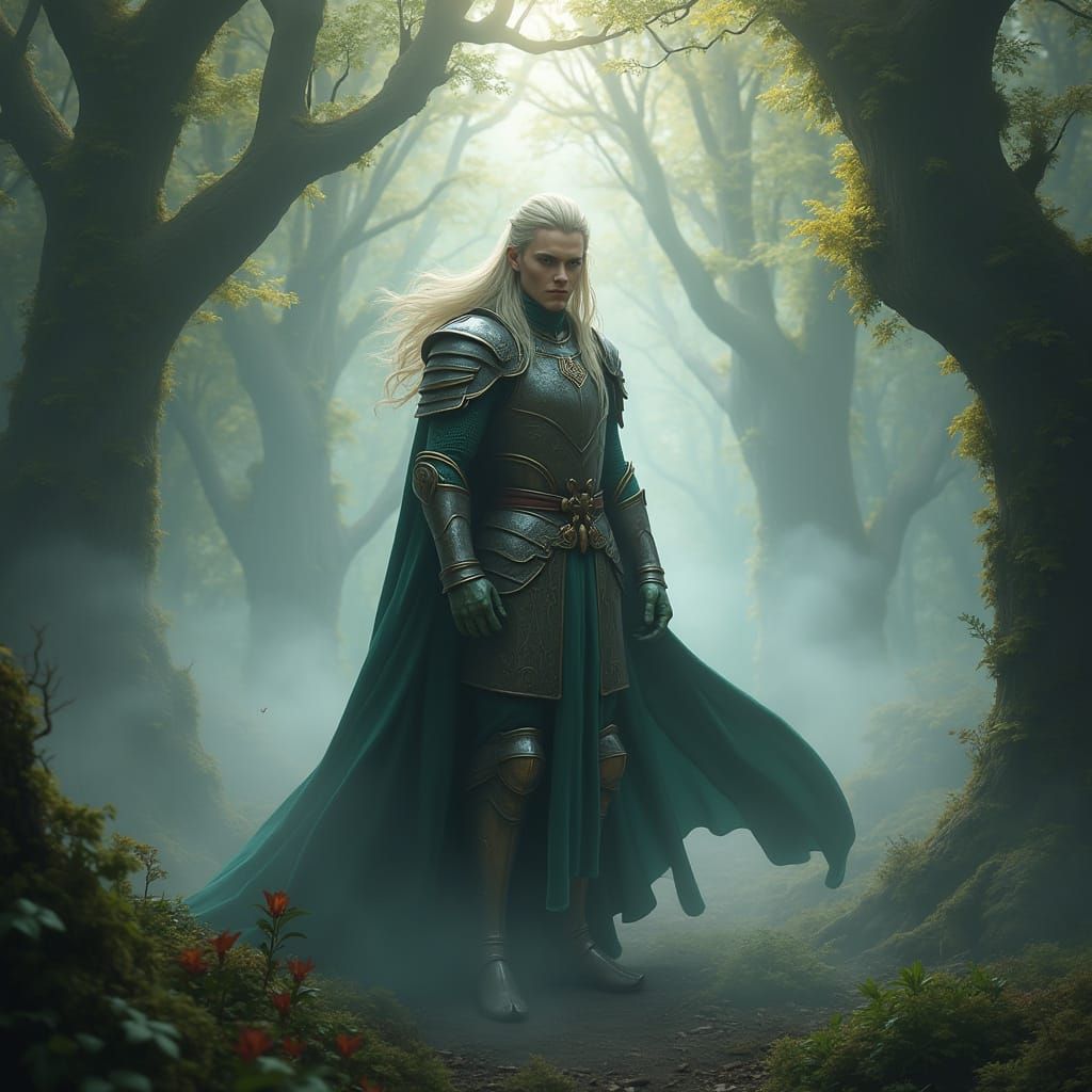 Ethereal Royal Warrior in Mystical Forest