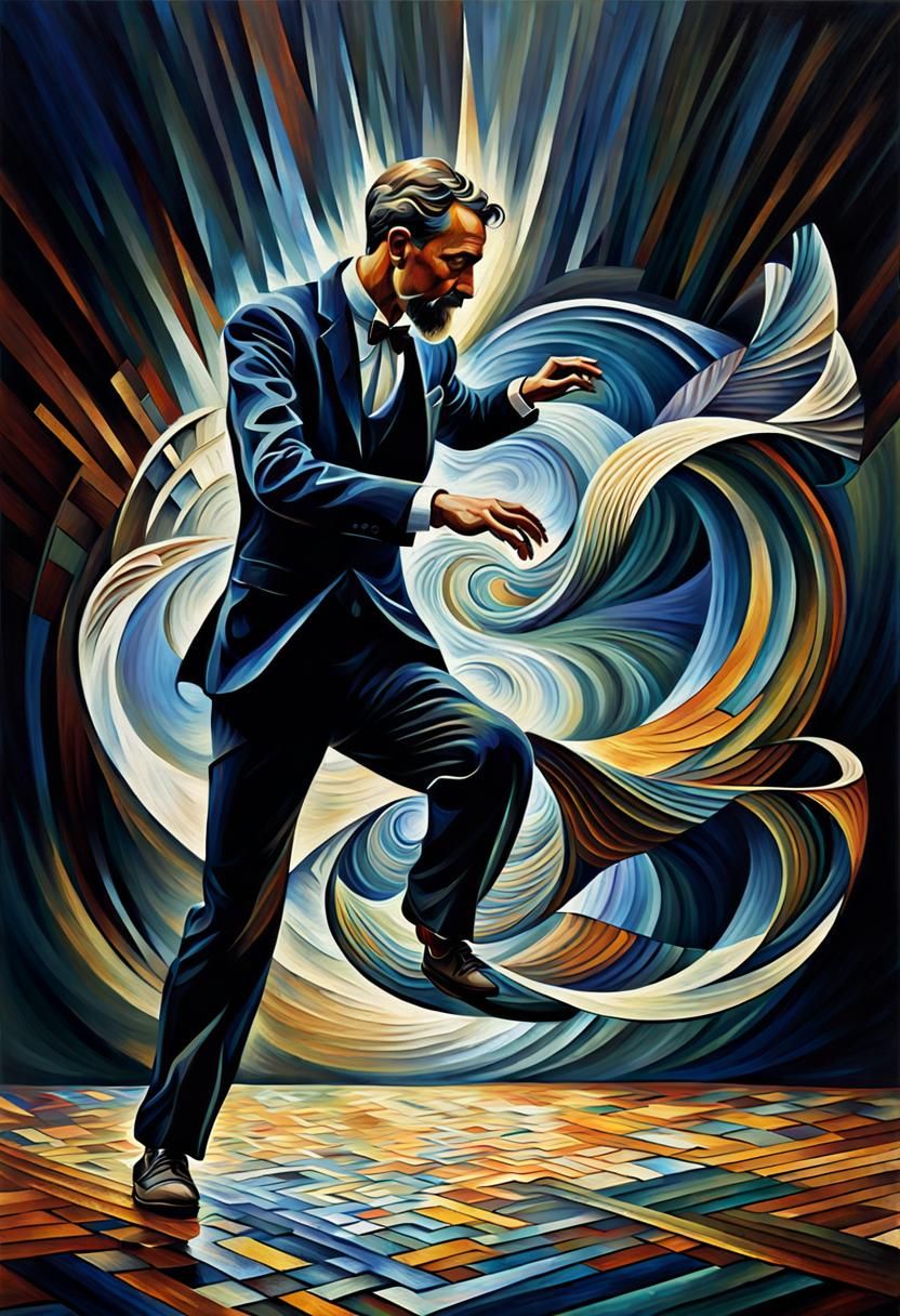 Man Dancing with Wind: Post-Impressionist Oil Painting