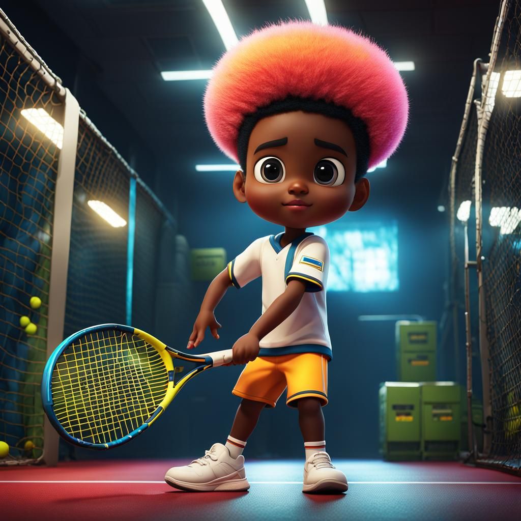 Fuzzy Tennis Player in Mail Room: Detailed Digital Art