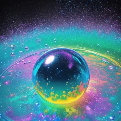 Iridescent Bubbles Floating in Air as Digital Art