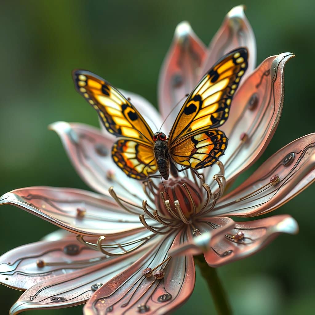 Irritated Butterfly Among Metal Petals