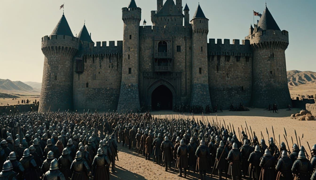 Epic Medieval Army Assembled in Desert Stronghold