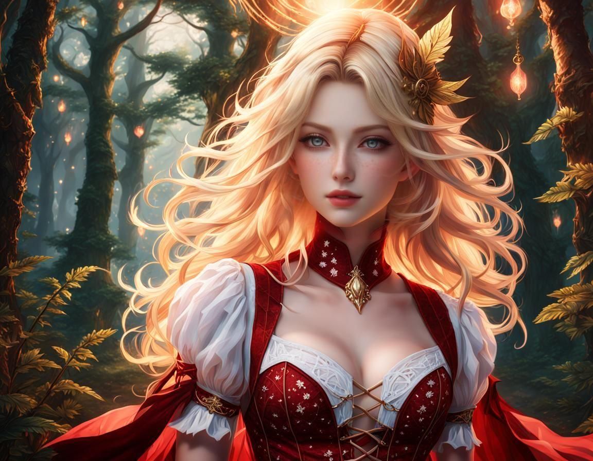 Beautiful Blonde Witch in Corset, Fantasy Concept Art