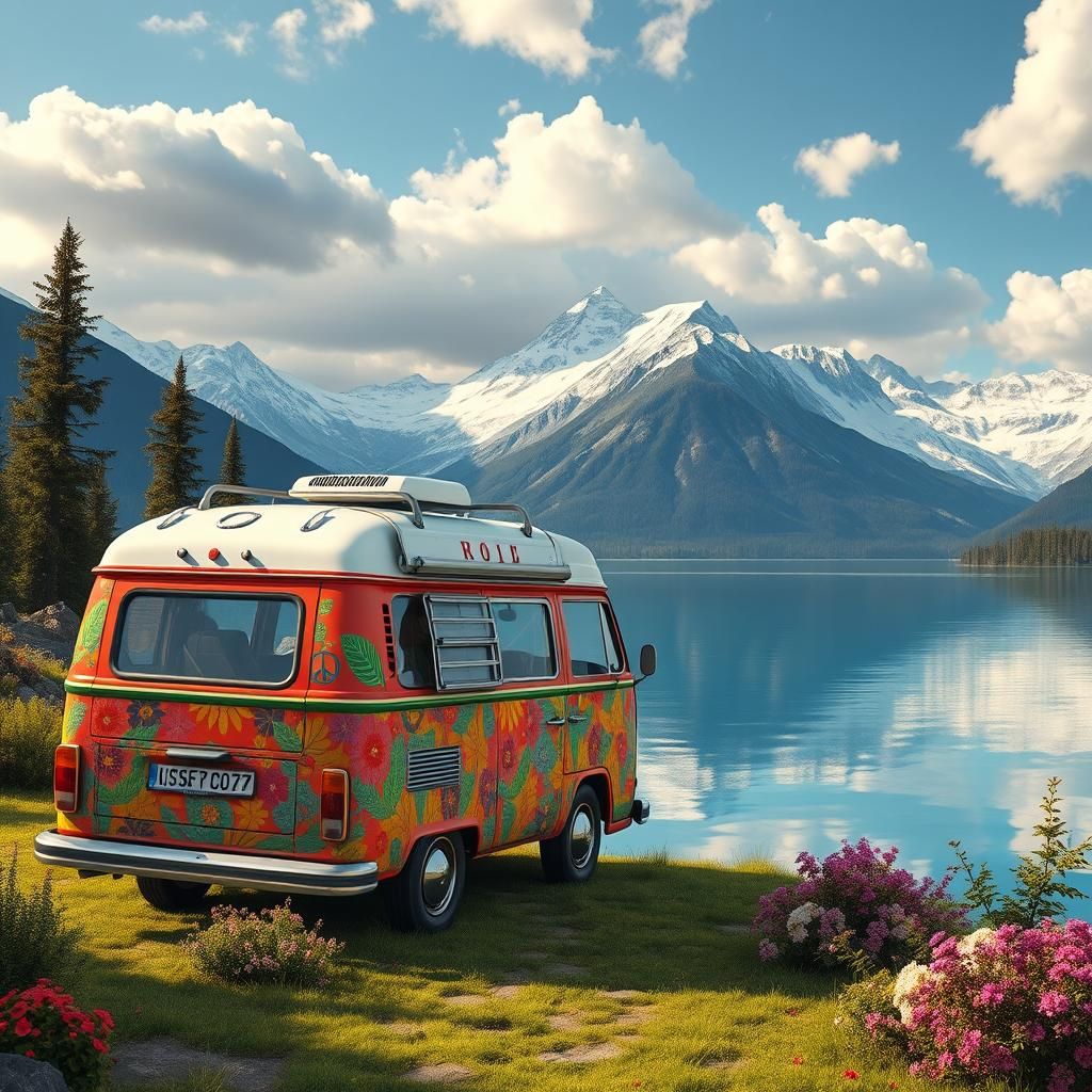 Vibrant Flower Power Camper Van by Tranquil Lake