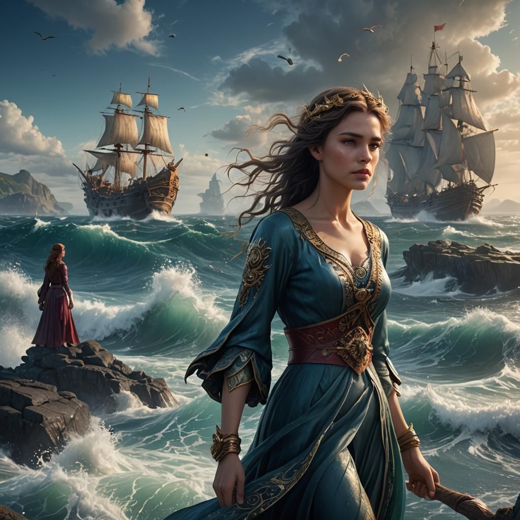 Beautiful Women by the Sea: Digital Matte Painting