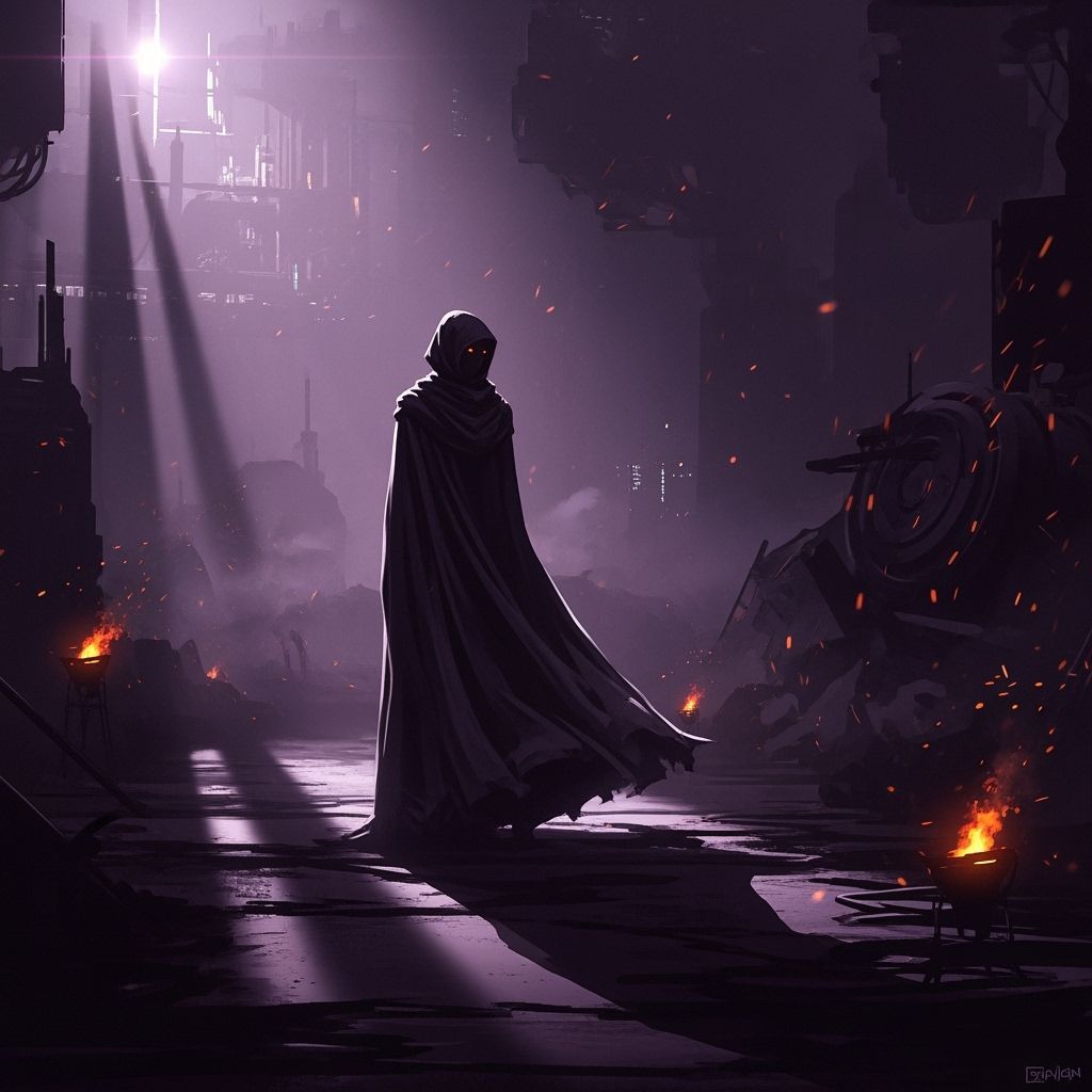Mysterious Figure in Noir Sci-Fi Ambiance