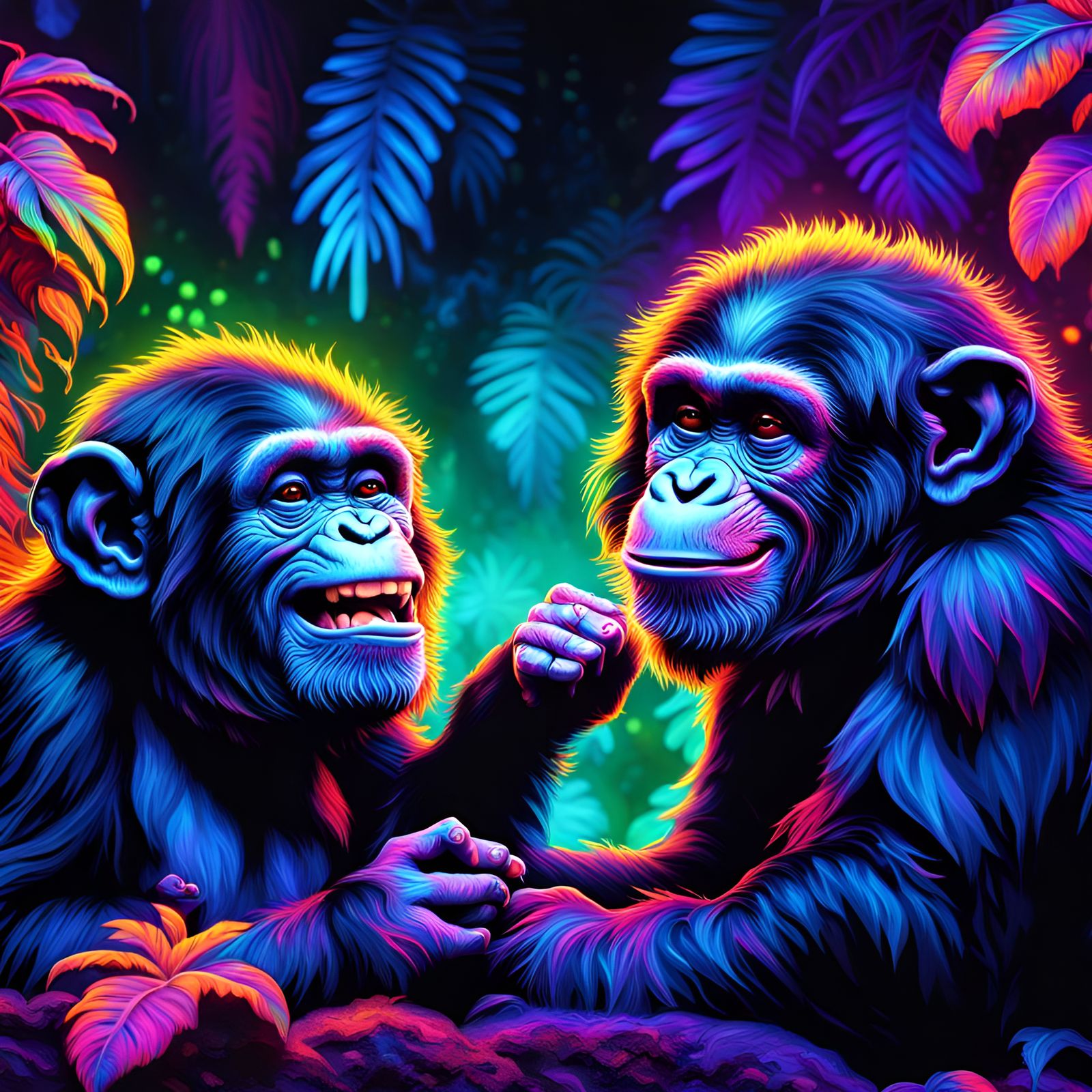 Sparkly Chimps Share a Joke in Fluorescent Colors
