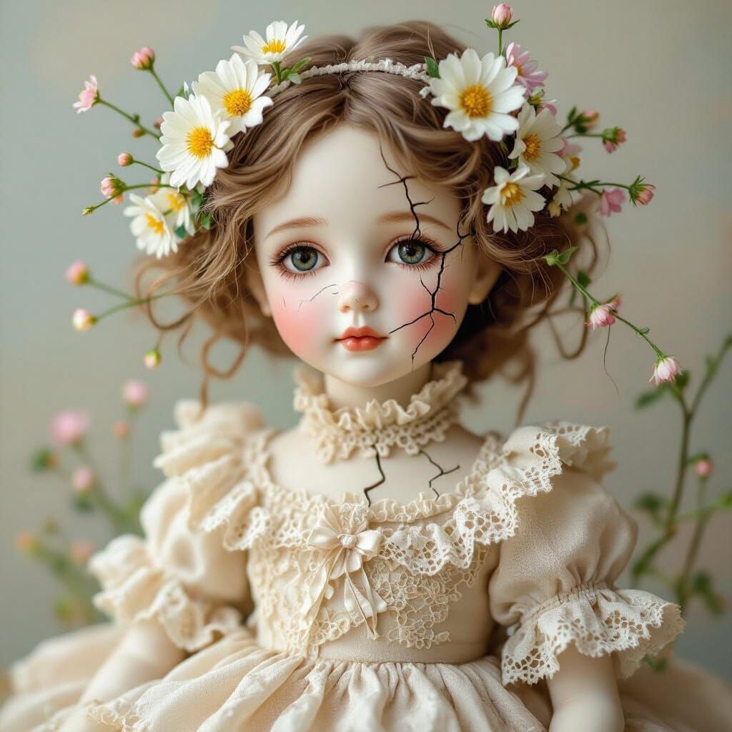 Blooming Porcelain Doll in Whimsical Style