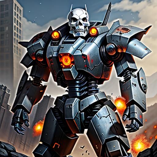 Metal Skull Mech Warrior in Sci-Fi Style