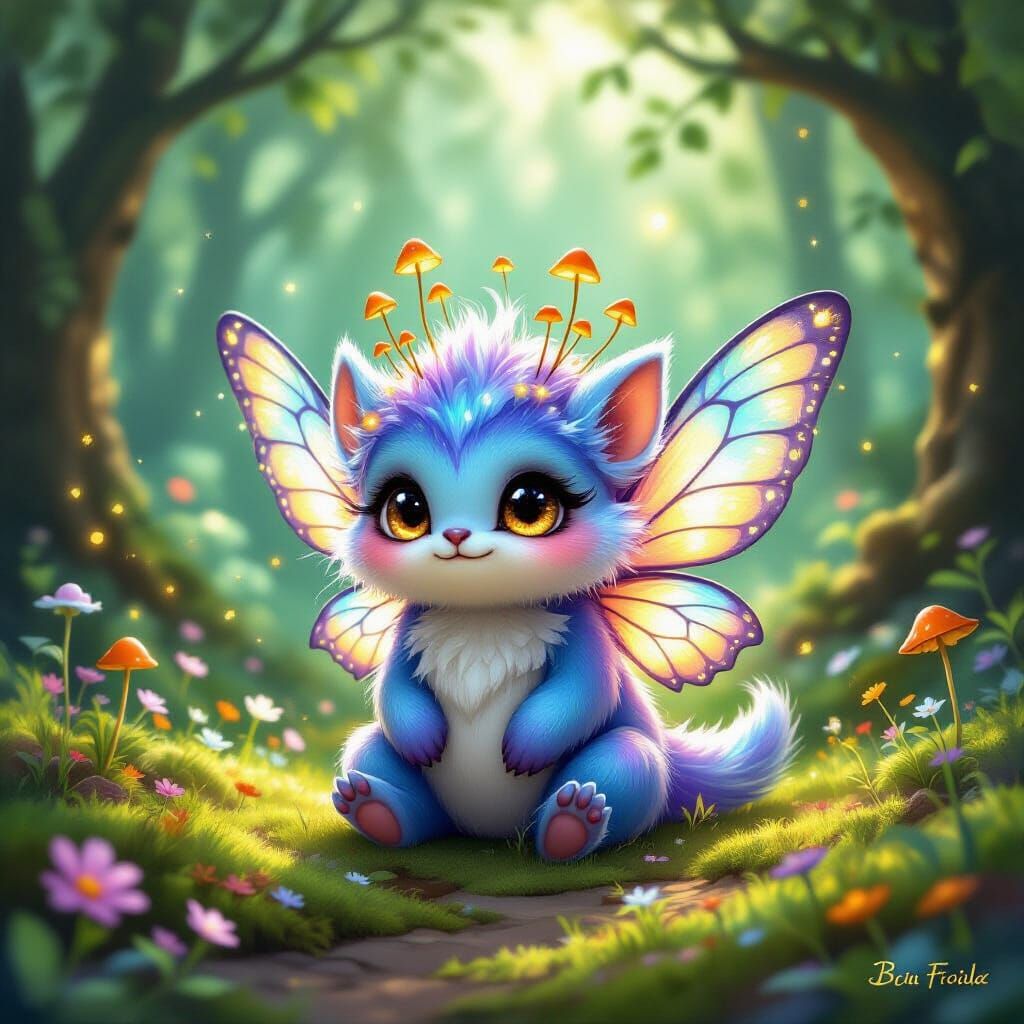 Fantasy Creature in Enchanted Forest Clearing