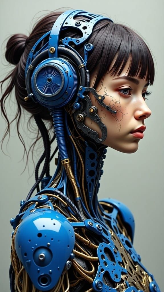 Cyborg Woman Portrait in H.R. Giger Style