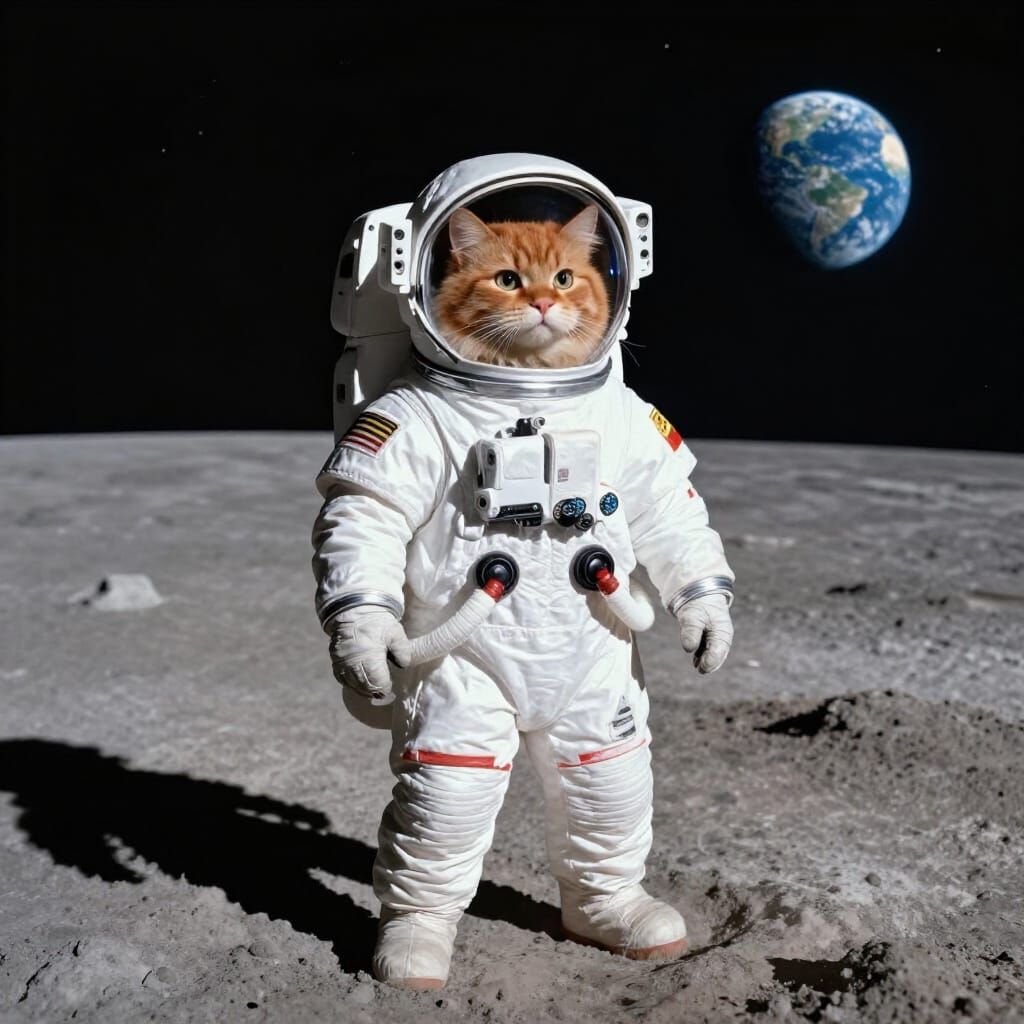 Ginger Cat Astronaut on the Moon