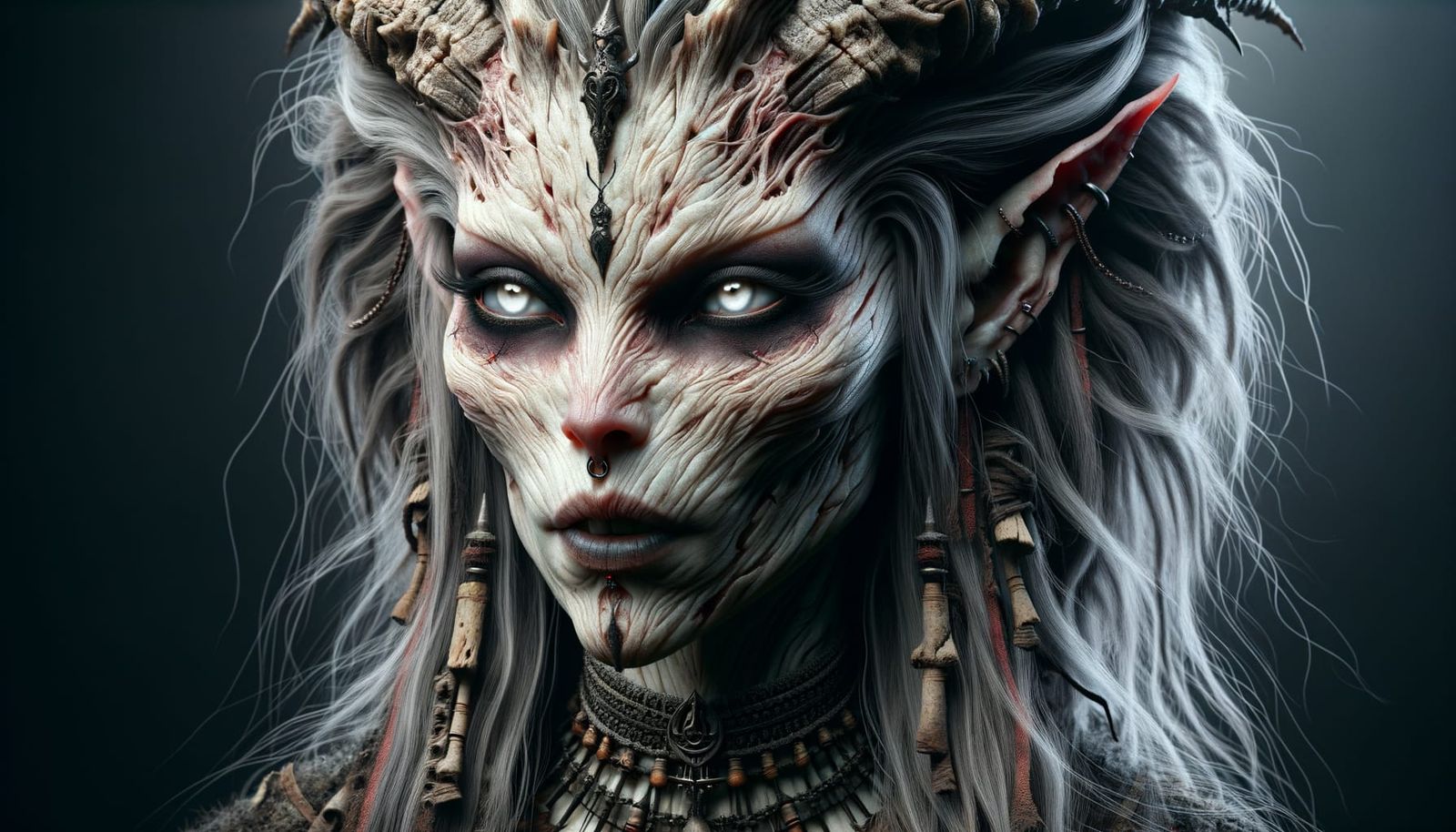 Beautiful Draug-Troll Portrait in Biopunk Gothic Style