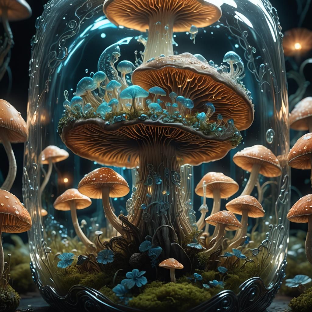 Bioluminescent Mushroom in Glass Terrarium