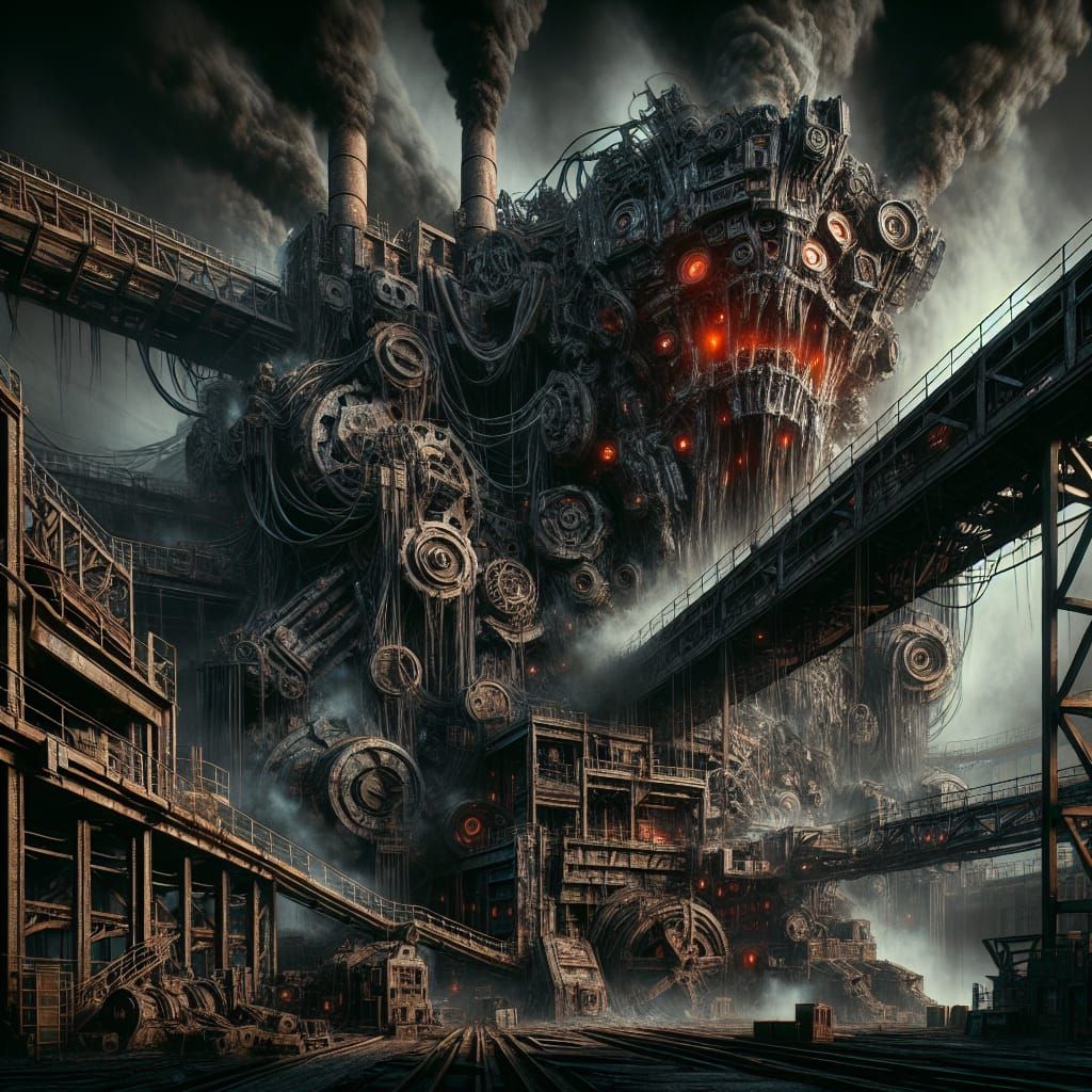 Industrial Dystopian Nightmare with Decaying Machine