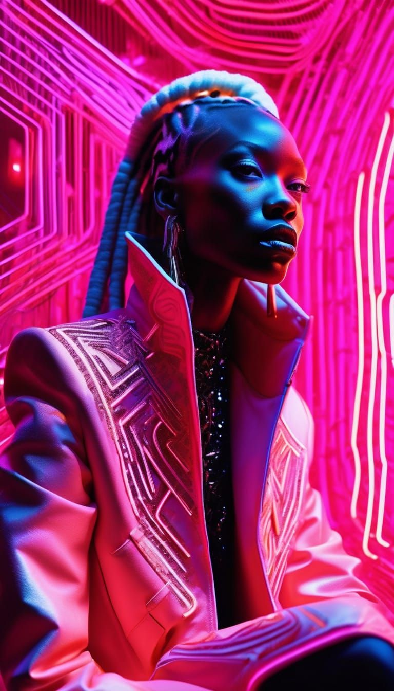 Afrofuturistic Woman in Neon Noir Style