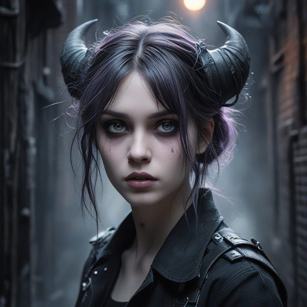 Pastel Goth Demon in Impressionistic Watercolor