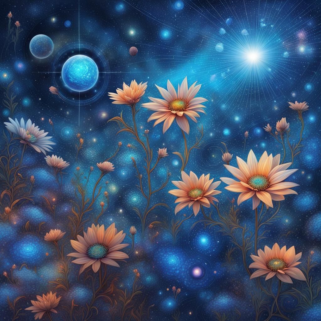 Blue Flower Field in Astral Cosmic Style
