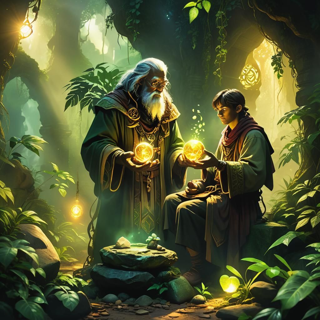 Mystical Jungle Alchemist Holding Philosopher's Stone