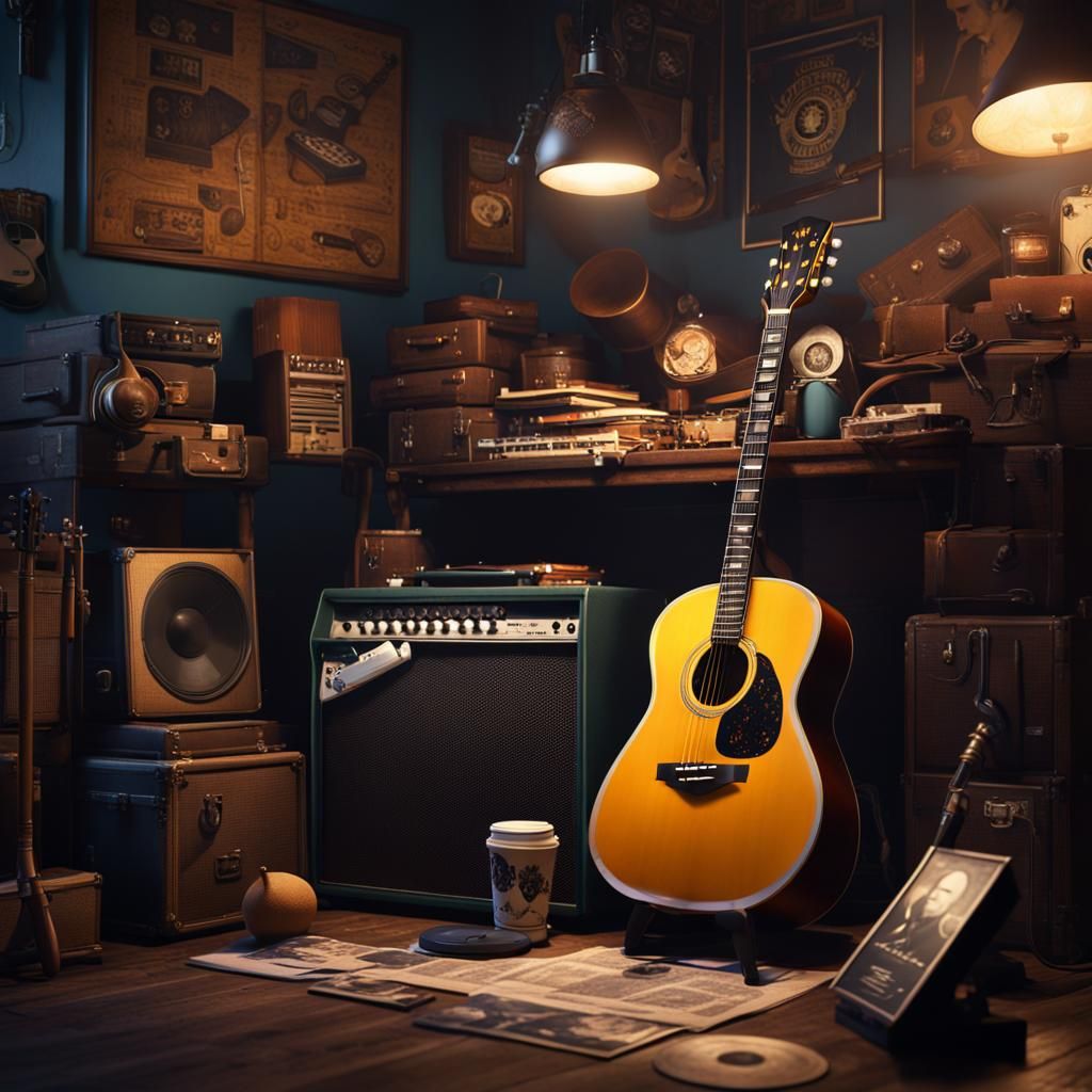 Vinyl Collector in Dark Room: Detailed Matte Painting