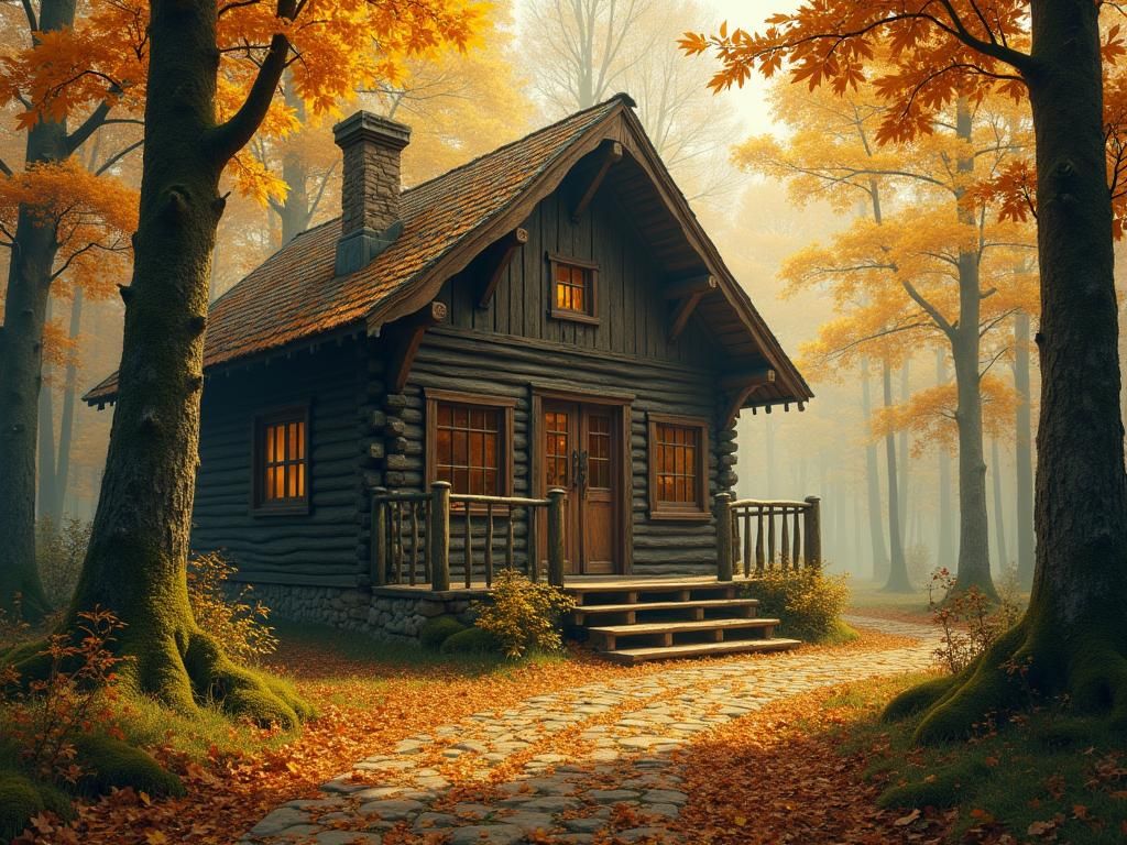 Autumnal Cabin in Whimsical Woodland