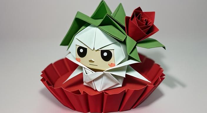 Disney Chibi Tomato Reading Among Roses in Origami Style