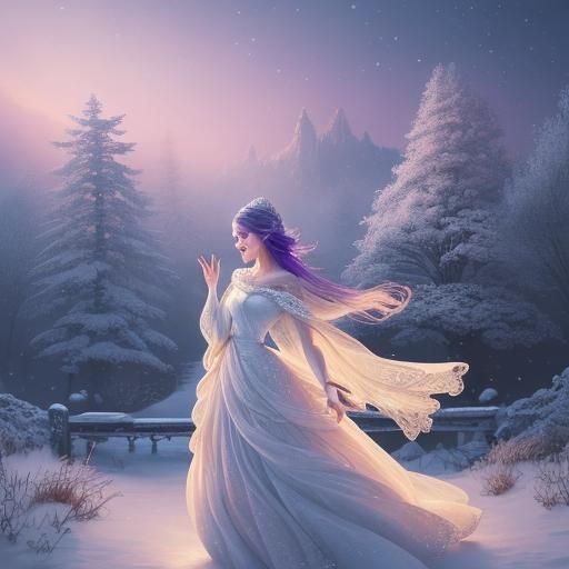 Ethereal Lady in White Gown at Sunset, 3D Digital Art