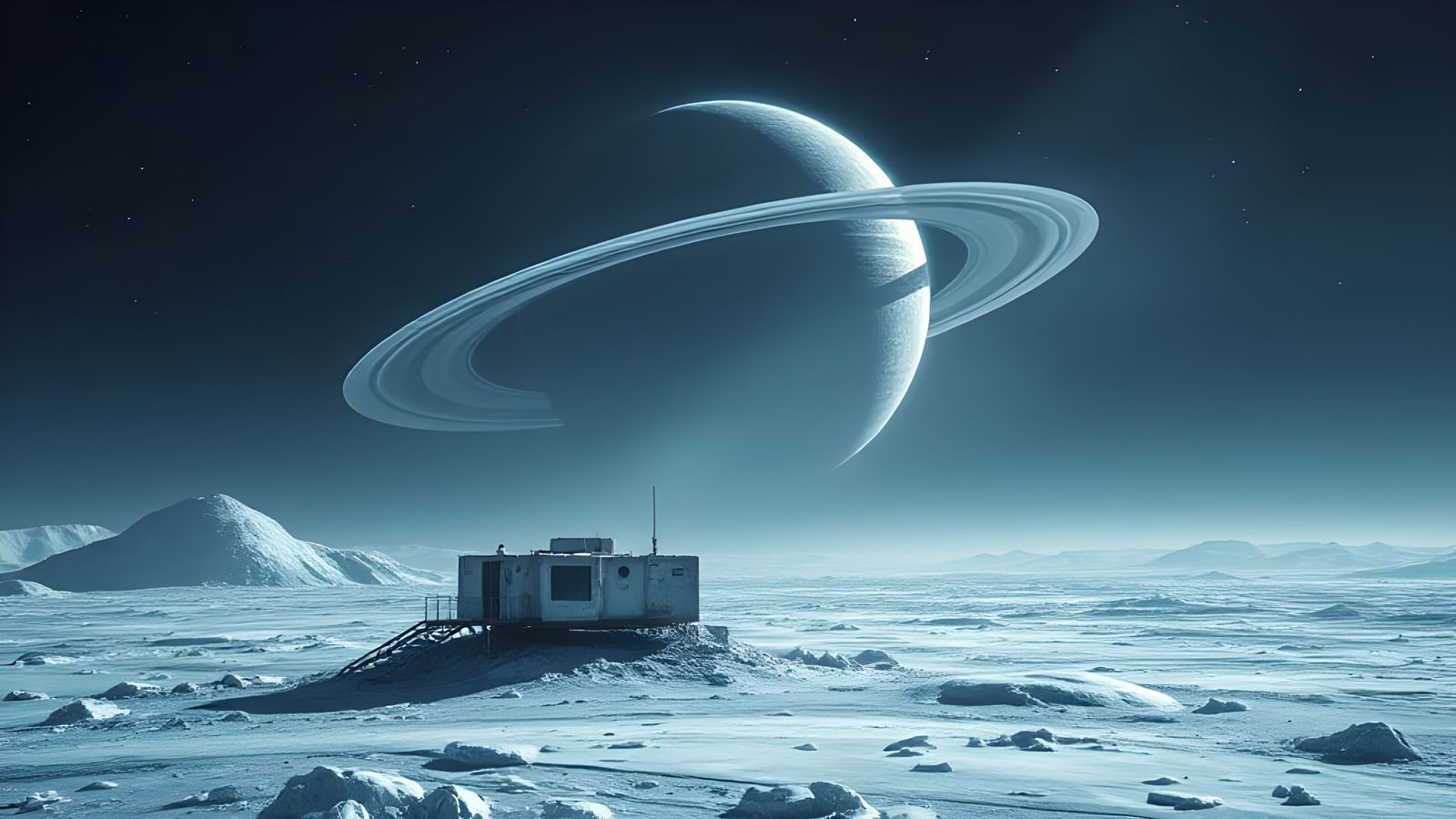 Colossal Gas Giant Over Icy Moon in Hyperrealistic Style
