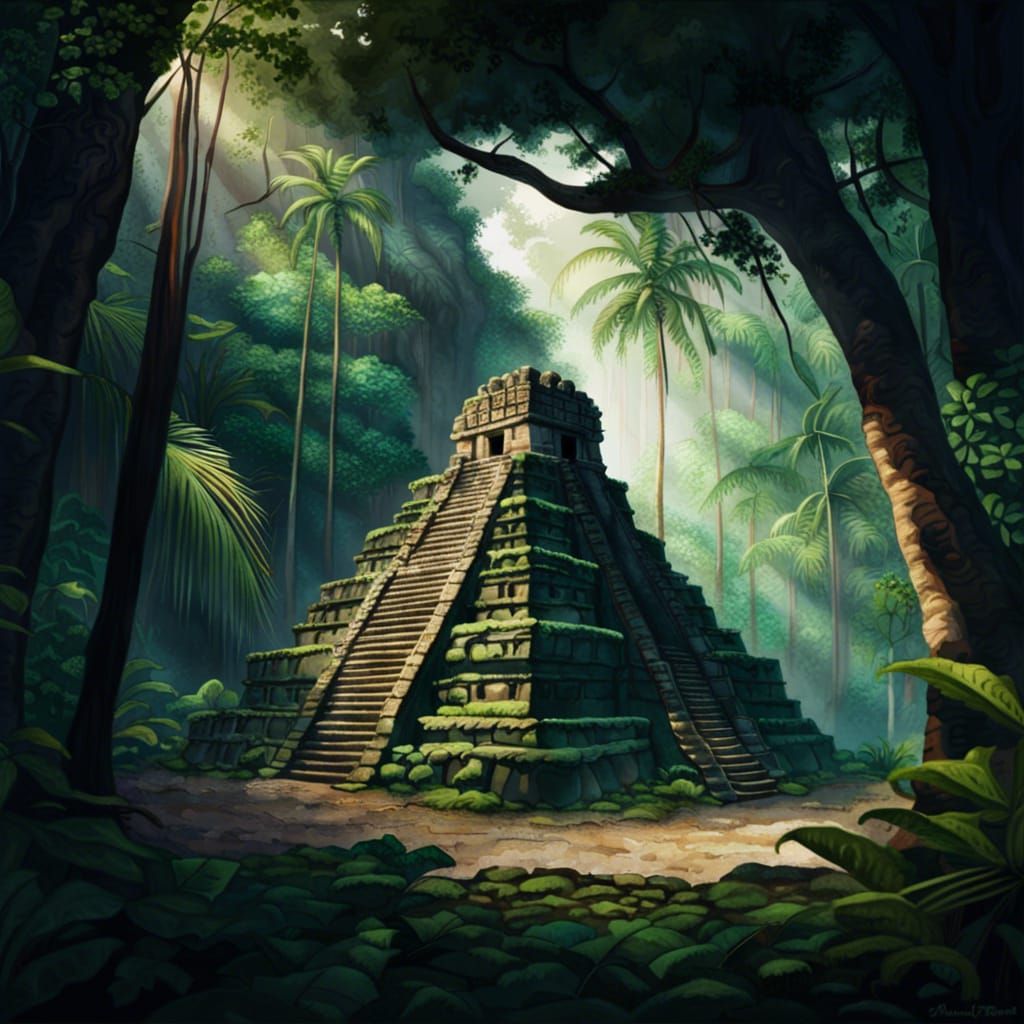 Mayan Temple in Dense Jungle