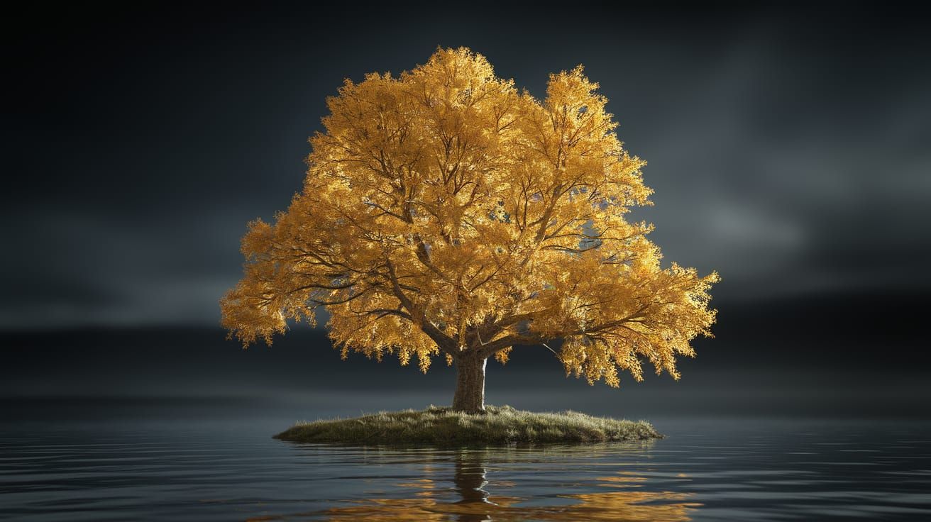 A Lone Tree Radiates Warmth on a Moody Night