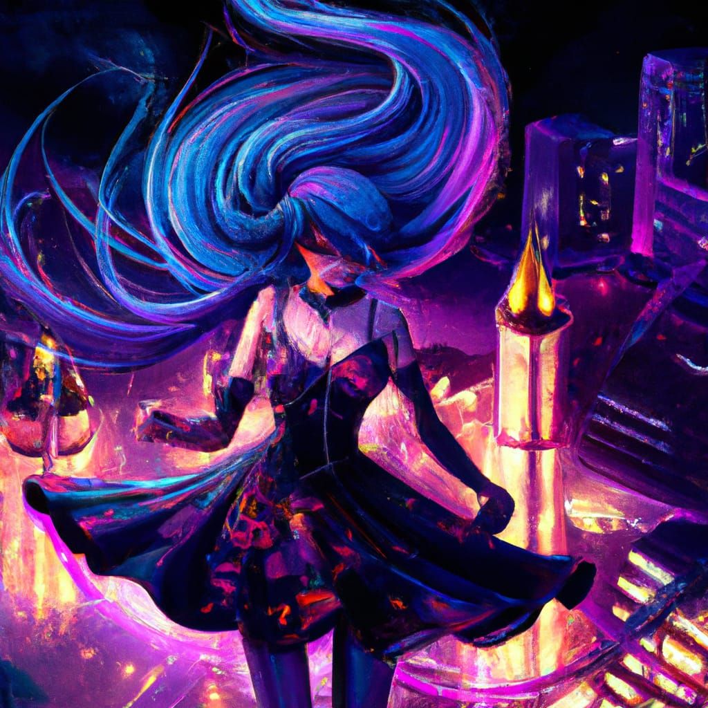 Gothic Woman Dancing in Stormy City Night