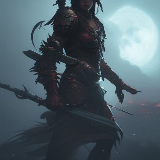 Bloody Moon Warrior in Dark Fantasy Art