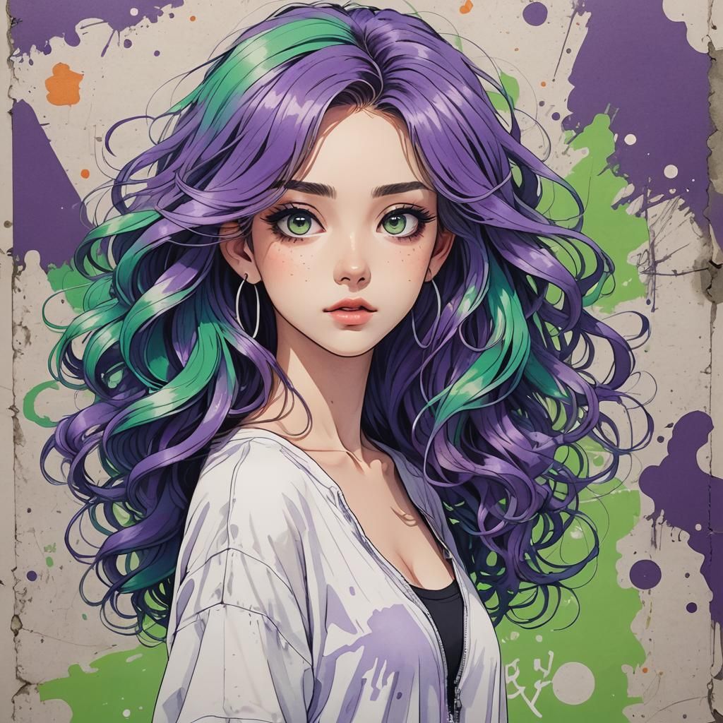 Purple-Haired Woman: Minimalist Cel-Shaded Anime Art