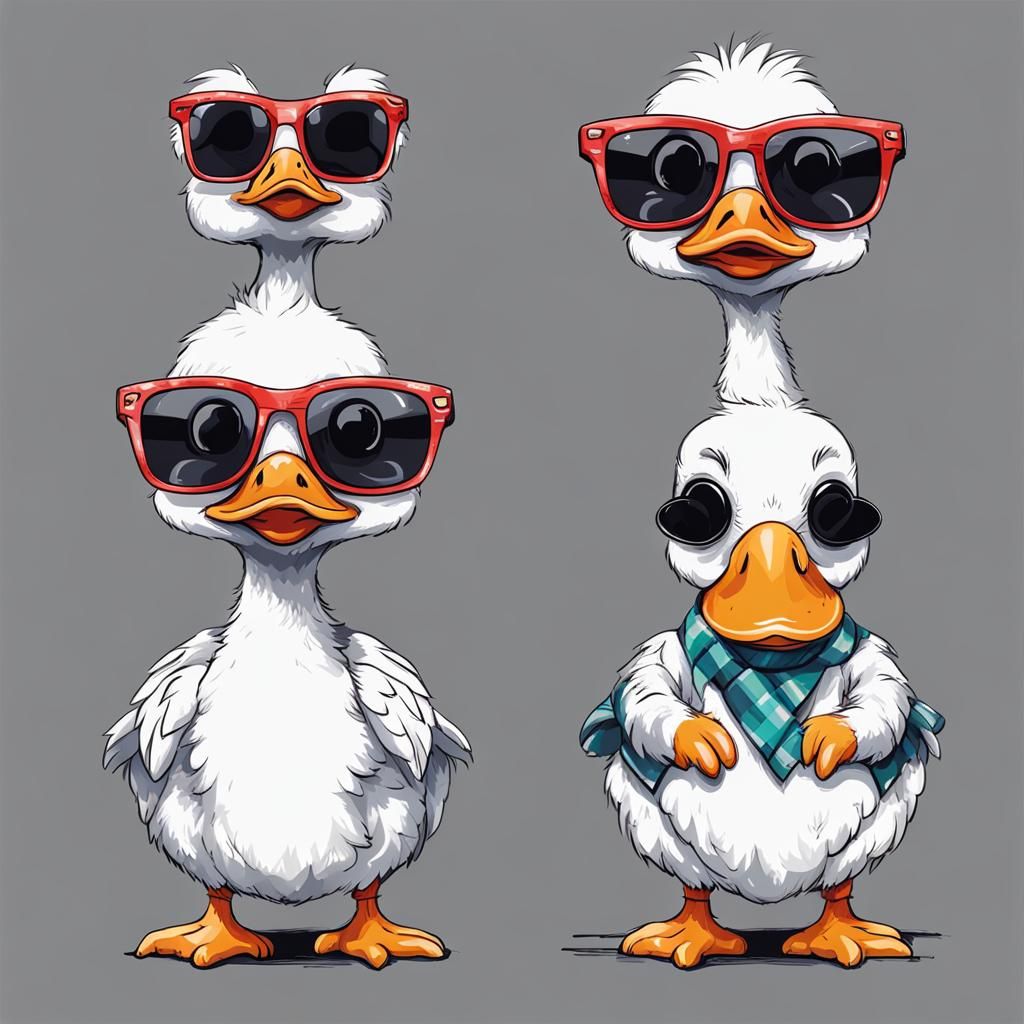 Baby Goose with Sunglasses in Cartoon Style