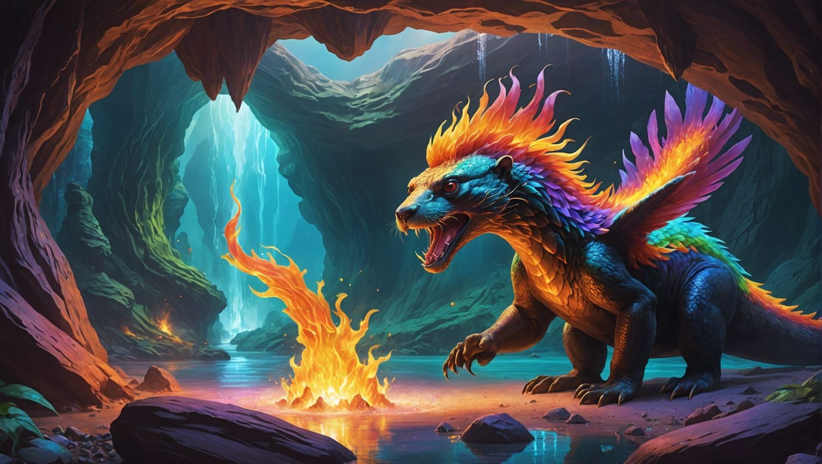 Psychedelic Otter in Crystal Cave Dreamscape