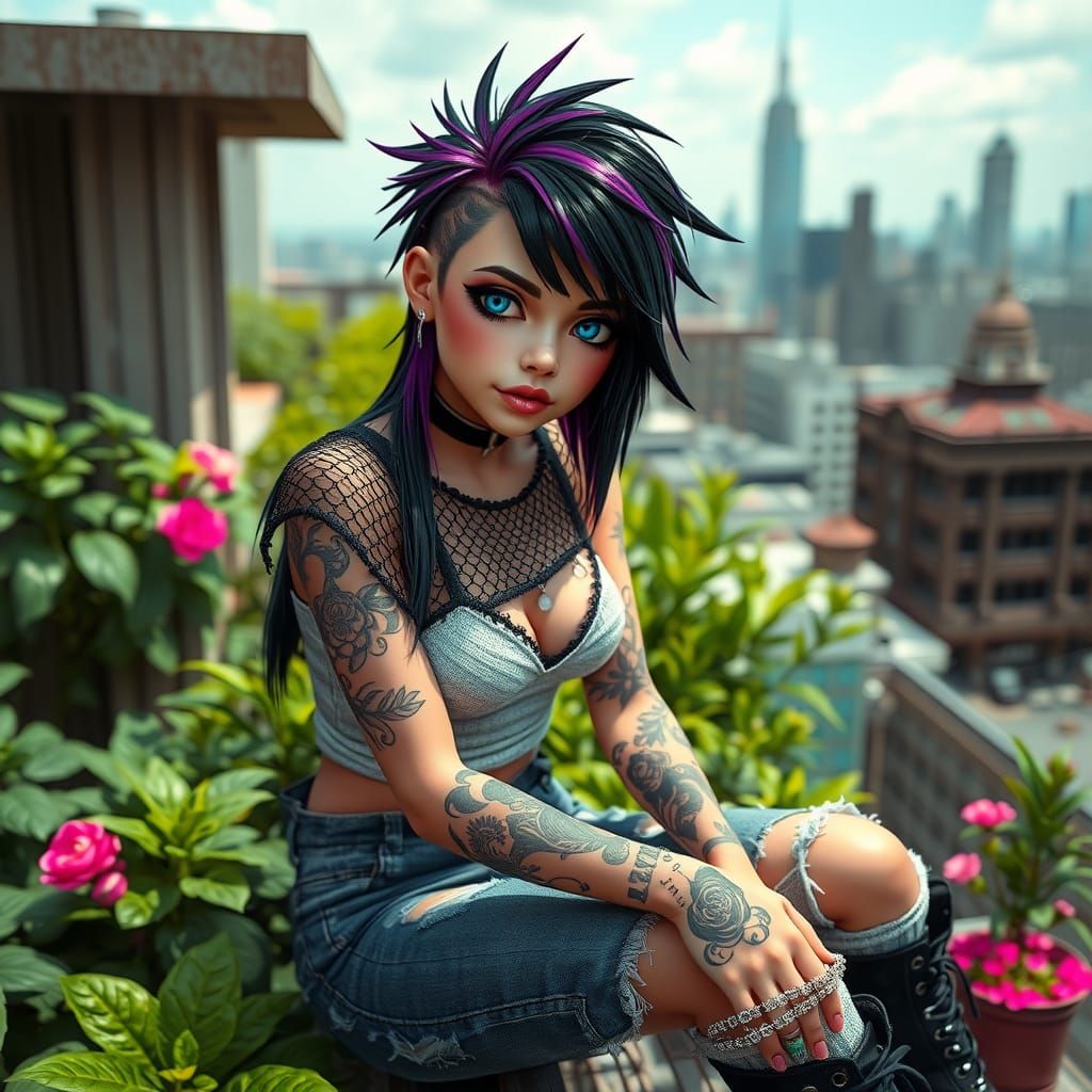 Edgy Cutepunk Girl with Blue Eyes in 3D Anime Style