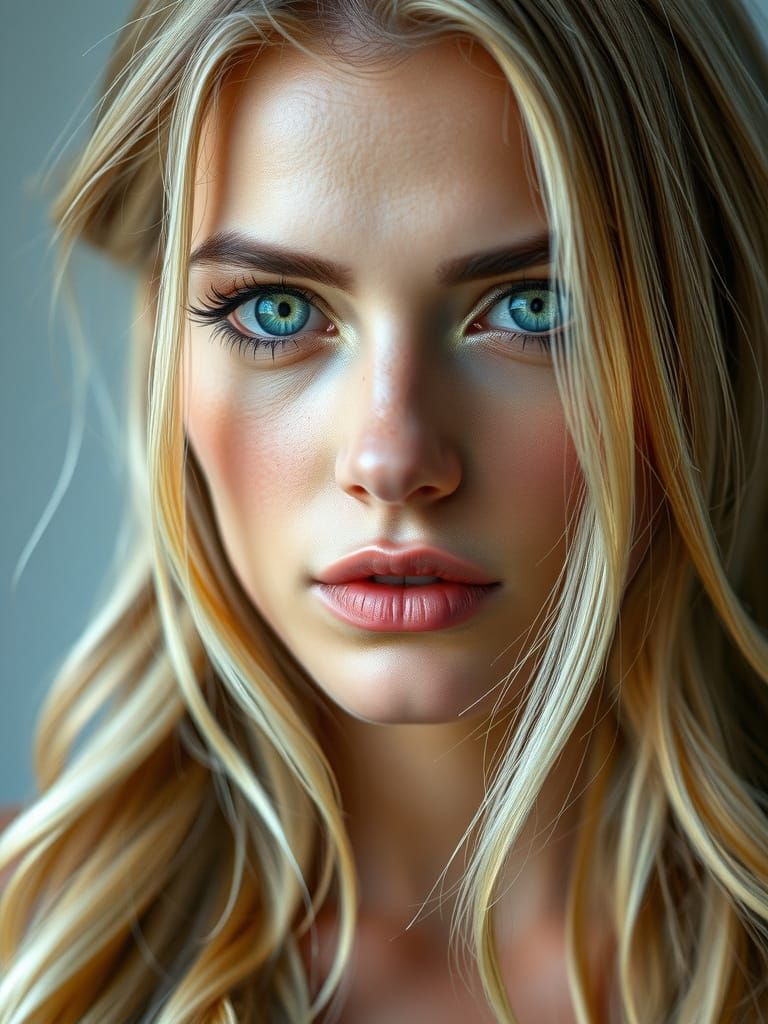 Intense Green Eyes of a Blonde Woman