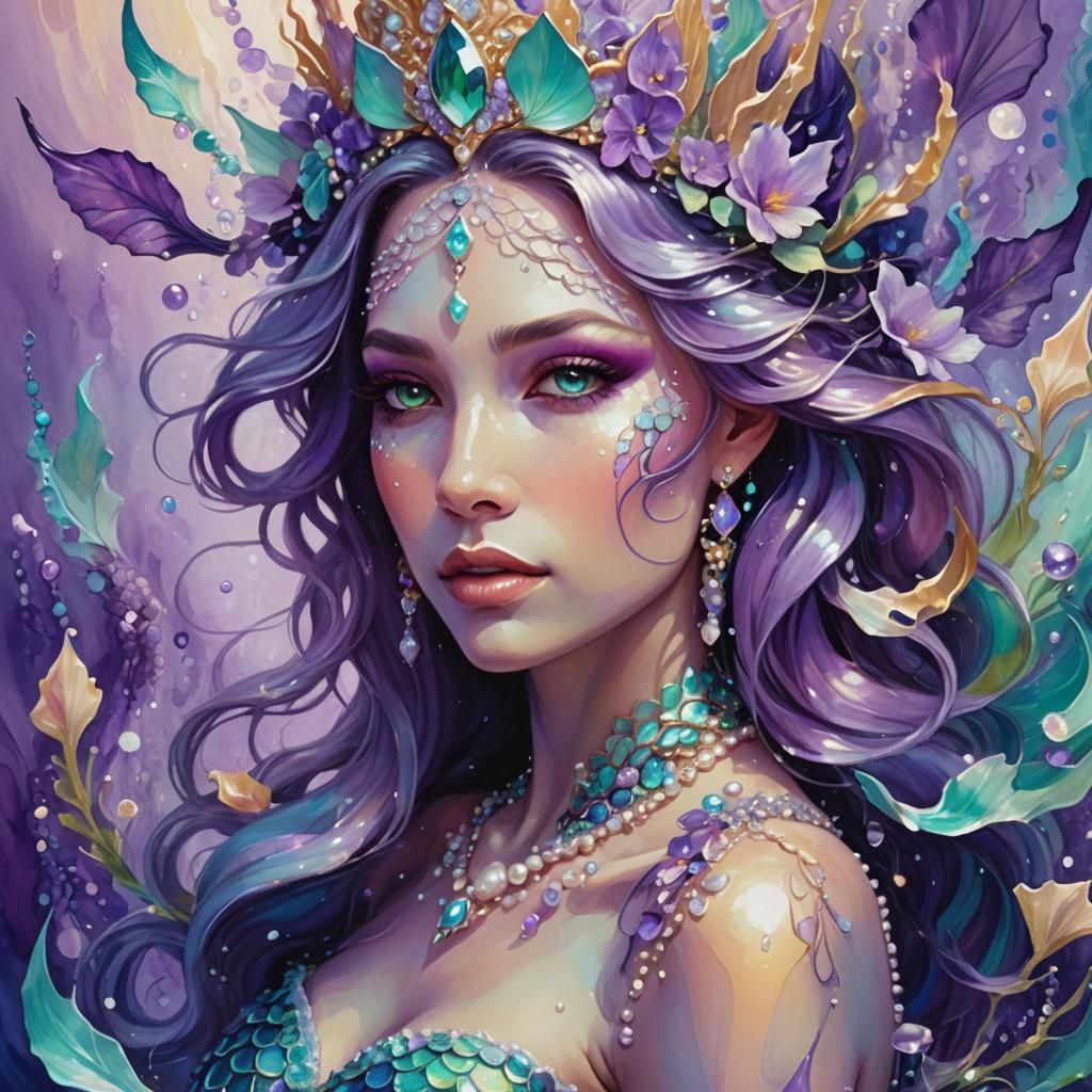Glimmering Mermaid Queen with Jewels: Fantasy Illustration